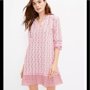 LOFT Border Tie Neck Swing Dress
